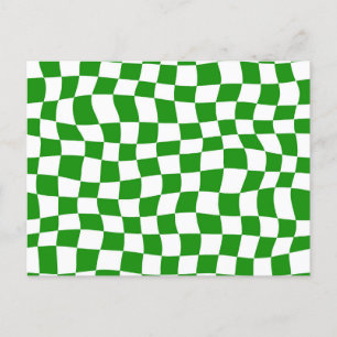 Dark Green Warped Chequered Board Postcard