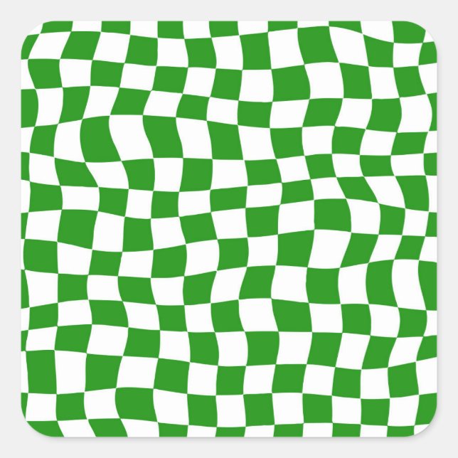Dark Green Warped Chequered Board  Square Sticker (Front)