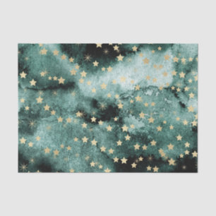 Dark Green Water Colour with Gold Stars Tissue Paper