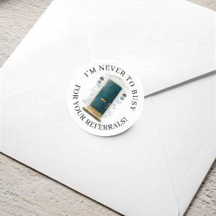 Dark Green Watercolor Door Real Estate Referral Classic Round Sticker