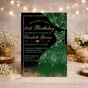 Dark Green Watercolor Dress 21st Birthday Invitation