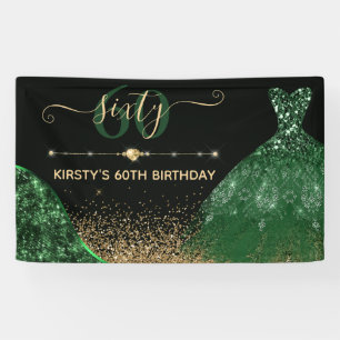 Dark Green Watercolor Dress Birthday Banner
