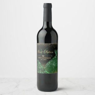 Dark Green Watercolor Dress & Glam Wave Sweet 16 Wine Label