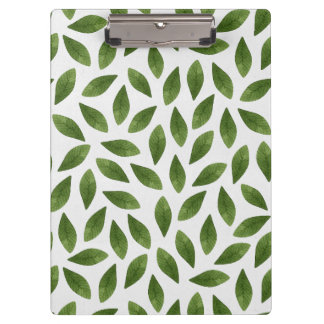 Dark Green Watercolor Leaves Pattern Clipboard