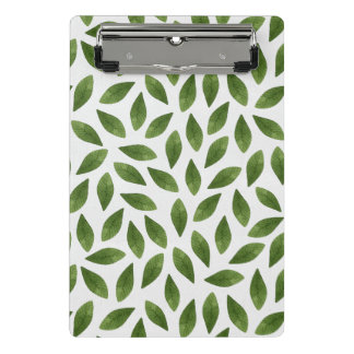 Dark Green Watercolor Leaves Pattern Mini Clipboard