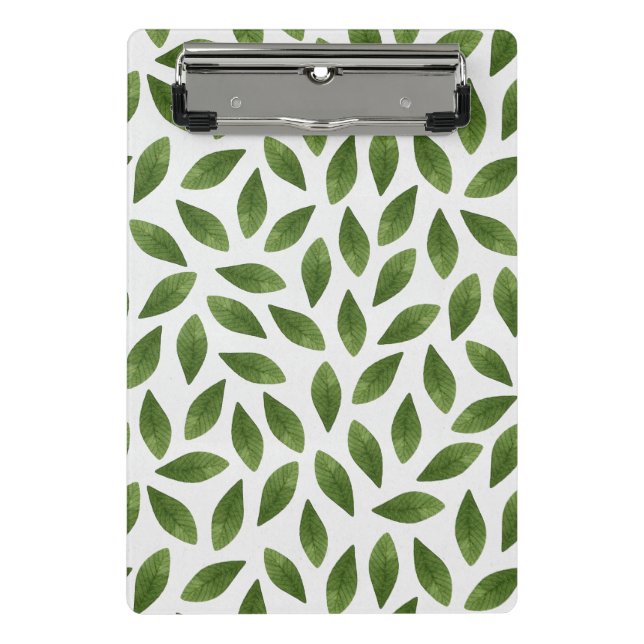 Dark Green Watercolor Leaves Pattern Mini Clipboard (Front)