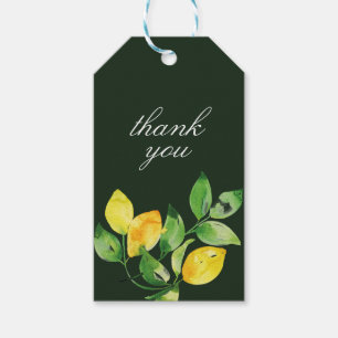 Dark Green Watercolor Lemon Couple Names Thank You Gift Tags