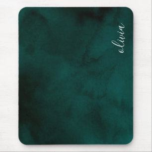 Dark Green Watercolor Monogram Mouse Pad