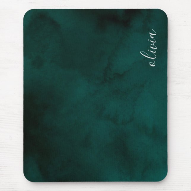 Dark Green Watercolor Monogram Mouse Pad  (Front)