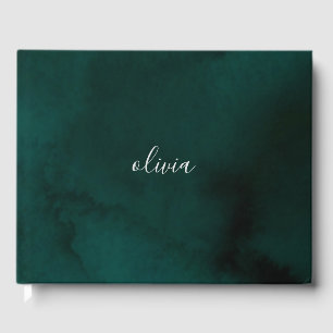 Dark green watercolor Monogram Name Guest Book