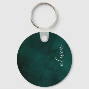 Dark green watercolor Monogram Name  Key Ring