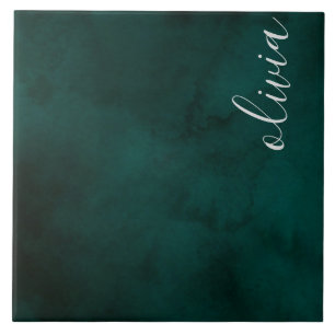 Dark green watercolor Monogram Name  Tile