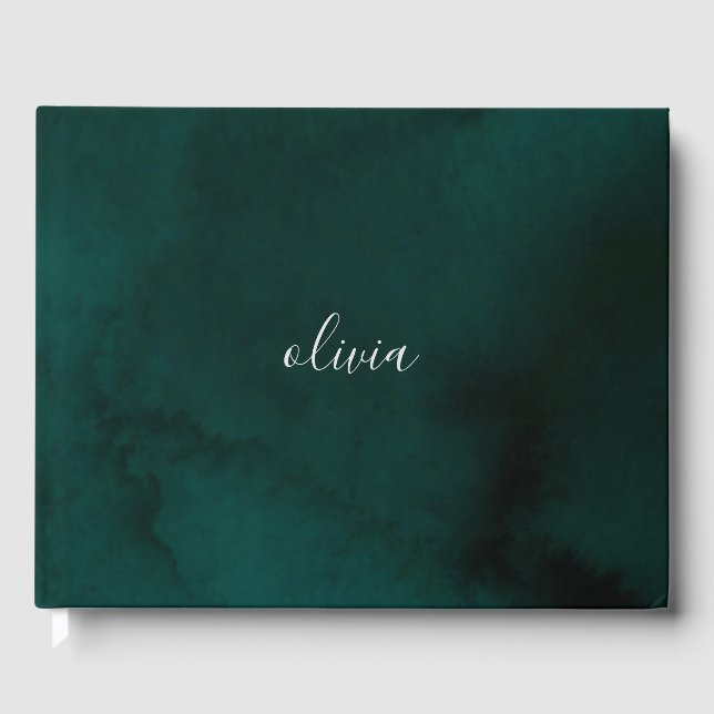 Dark Green Watercolor Monogram – Personalised Guest Book (Front)