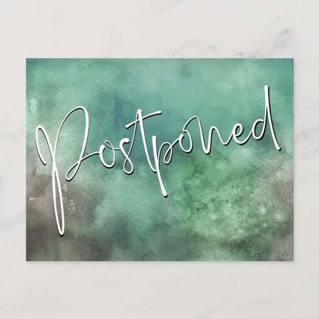 Dark Green Watercolor Wash Postponed Wedding Postcard (Front)
