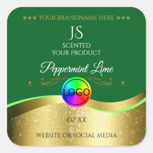 Dark Green Wavy Gold Logo Monogram Product Label