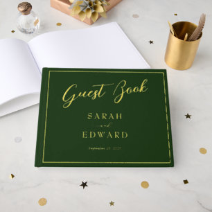 Dark Green Wedding Gold Foil Guestbook
