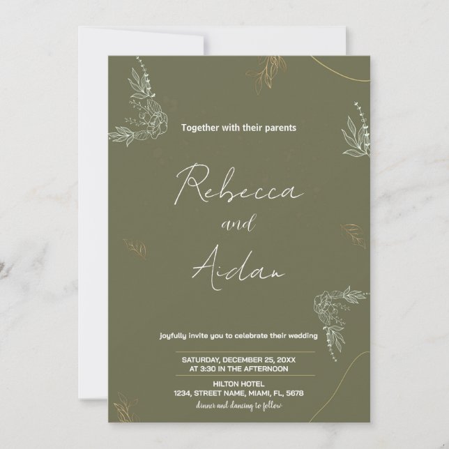 Dark Green Wedding Invitations (Front)