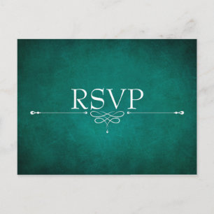 Dark Green Wedding RSVP Postcard with Meal Choice