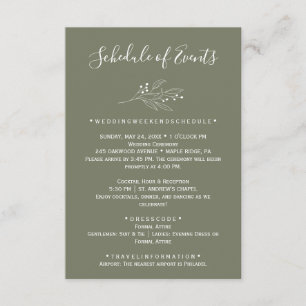 Dark Green Wedding Schedule Card