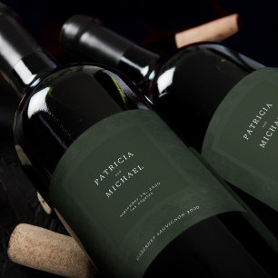 Dark green wedding simple elegant personalised wine label