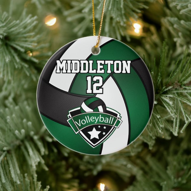 Dark Green, White and Black Volleyball 🏐 Ceramic Tree Decoration (Tree)