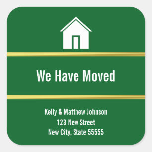 Dark Green White and Faux Gold Moving Announcement Square Sticker