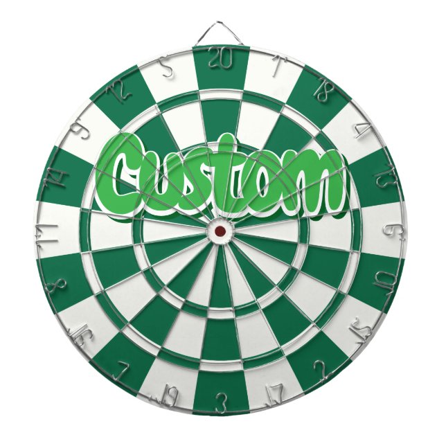 Dark Green, White And Green Customisable Text Dartboard (Front)