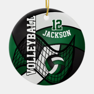 Dark Green, White & Black Volleyball 🏐 Ceramic Tree Decoration