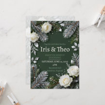 Dark Green White Botanical Floral Tropical Wedding