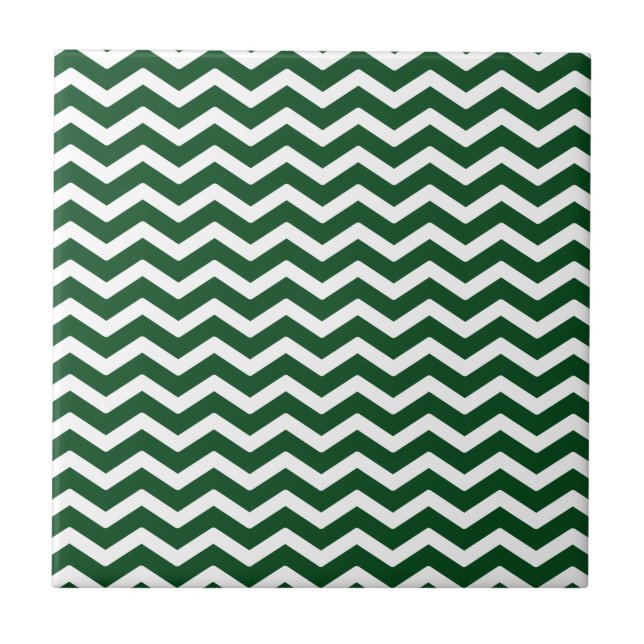 Dark Green White Chevron Pattern Tile (Front)