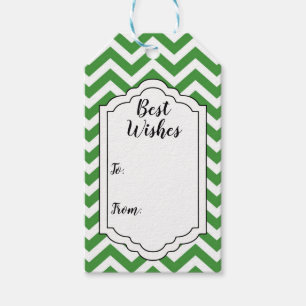 Dark Green & White Chevron Wedding Birthday Gift Tags