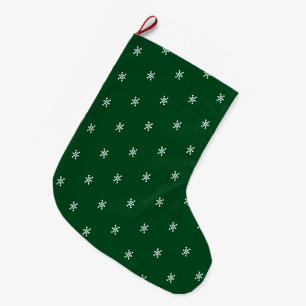 Dark Green, White Christmas Holiday pattern Large Christmas Stocking