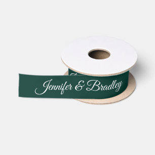Dark Green White Elegant Wedding Personalised Name Satin Ribbon