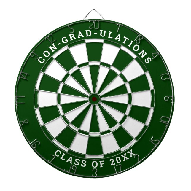 Dark Green & White Graduation | Custom Text Dartboard (Front)