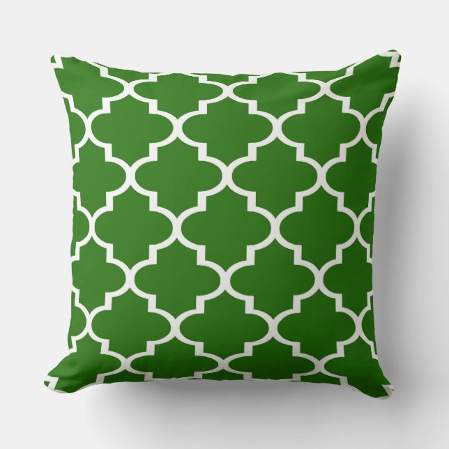 Dark Green White Quatrefoil Lattice Pillow (Front)