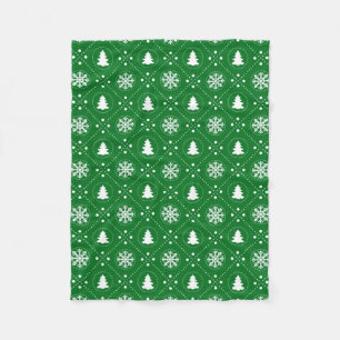 Dark Green White Snowflakes Christmas Pattern Fleece Blanket