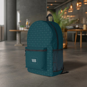 Dark Green White Star Pattern Monogrammed Printed Backpack