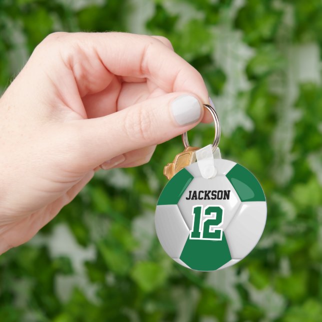 Dark Green & White Team Soccer ⚽ Ball Key Ring (Hand)