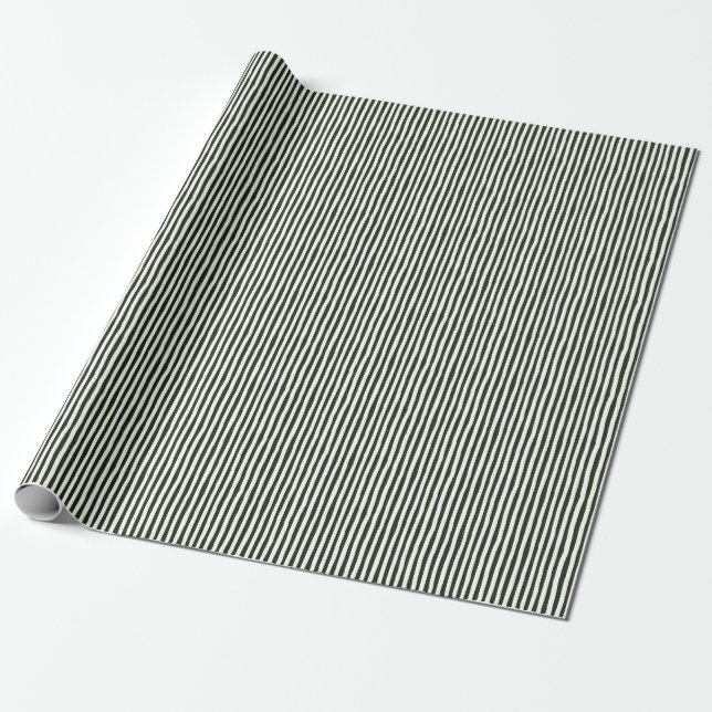 Dark Green & White Wonky Stripes Wrapping Paper (Unrolled)
