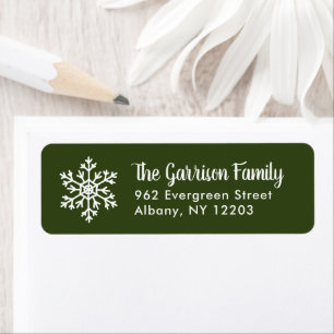 Dark Green Winter Snowflake Holiday Return Address