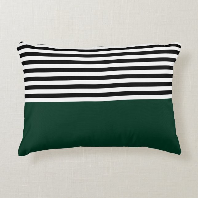 Dark Green With Black and White Stripes Decorative Cushion (Front)