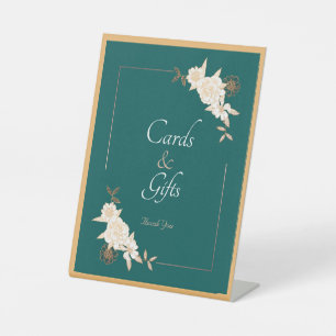 Dark Green with Cream Roses Wedding Cards & Gifts Pedestal Sign