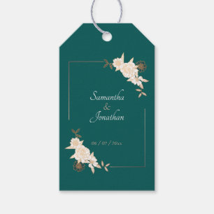 Dark Green with Cream Roses Wedding Gift Tags