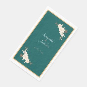 Dark Green with Cream Roses Wedding Napkin
