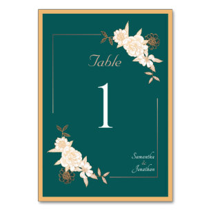 Dark Green with Cream Roses Wedding Table Number