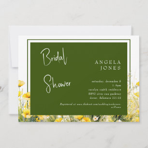 Dark Green Yellow Floral Bridal Shower Invitation