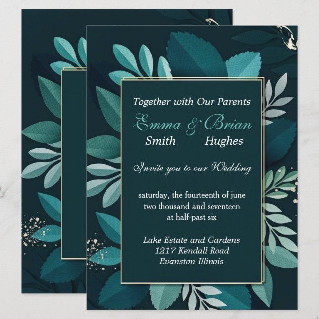 Dark Greenery Elegant Invitation (Front/Back)