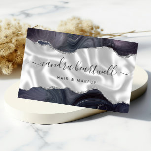Dark Grey Agate Silver Glitter Luxury Business Card
