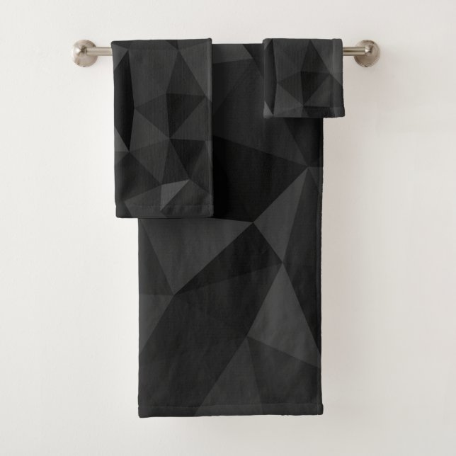 Dark grey and black geometric mesh pattern bath towel set (Insitu)