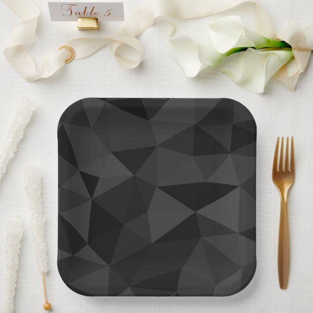 Dark grey and black geometric mesh pattern paper plate (Wedding)